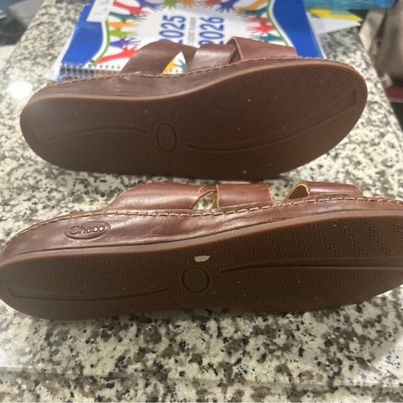 Chaco Brown Leather Crisscross Slide Sandals - Picture 6 of 6